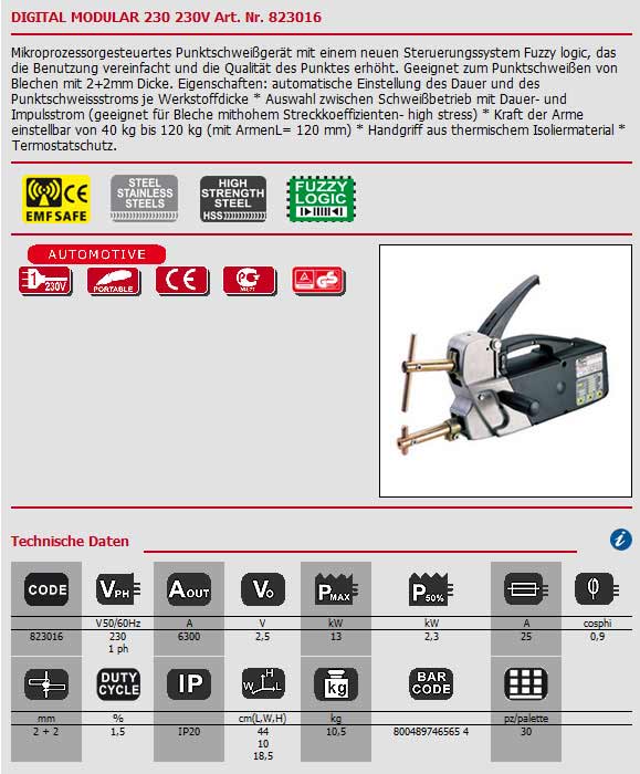 Punktschweißzange Modular 230 Punktschweißzange Digital Modular 230 von Telwin als Bild angezeigt