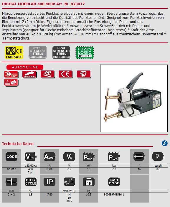 Punktschweißzange Modular 400 Punktschweißzange 400V Digital Modular 400 von Telwin