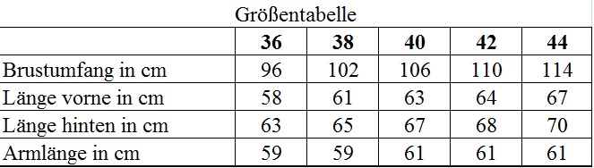 Größentabelle Softshelljacke