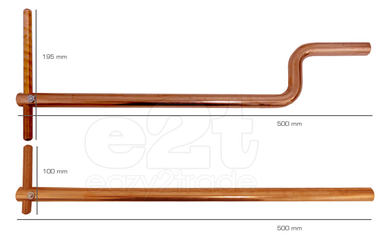 Armpaar für Punktschweißzange Modell XA9. Ist ein Elektrodenarm-Satz mit einer Länge von 500 mm. Punktschweißarm mit Punktschweißelektrode für Punktschweißzange bzw. Punktschweißgerät. Elektroden 100 mm und 195 mm