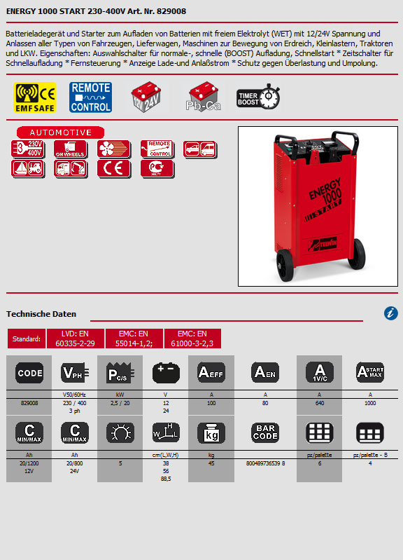Autobatterie Ladegerät 12V, 24V Naßbatterie WET Energy 1000 Autobatterie Ladegerät 12V, 24V Naßbatterie WET Energy 1000