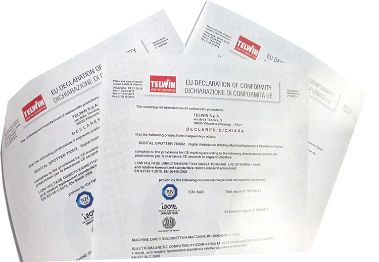 Die Bolzenschweißgeräte bzw. Widerstandsschweißgeräte von Telwin sind CE zertifiziert