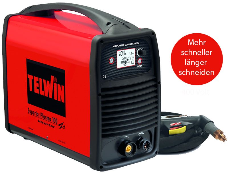 CNC Plasmaschneider Druckluft Inverter 400V (Volt) Superior Plasma 100 von Telwin. Fugenhobeln, Gitterschneiden, verformungsfreies schneiden bis 40 mm (40 Millimeter).