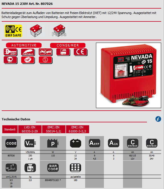 Ladegerät für Autobatterie 12V, 24V WET Batterien Ladegerät für Autobatterie 12V, 24V WET Batterien