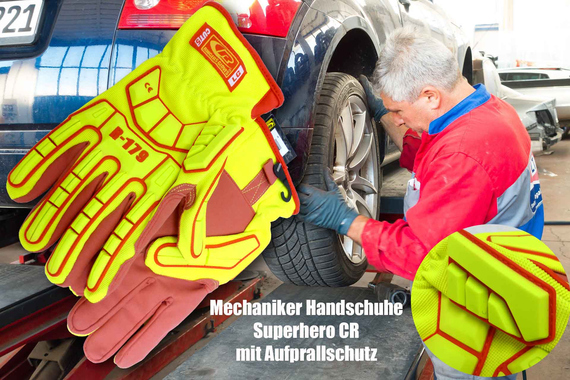 Mechaniker-Handschuhe schnittfest, Aufprallschutz, Stoßschutz von Ringers-Gloves R-179, Kategorie 5 F3 Technologie Motocross geeignet