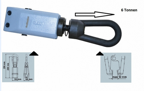 Karosserie Richtklemme bzw. Zugklemme selbstschließend vom Typ A, 1 Zugrichtung und 6 Tonnen Zugkraft