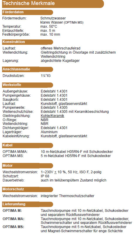 Tauchpumpe mit C-Schlauch 20 Meter und Anschluß, Schmutzwasserpumpe Ebara Optima MA Tauchpumpe mit C-Schlauch 20 Meter und Anschluß, Schmutzwasserpumpe Ebara Optima MA