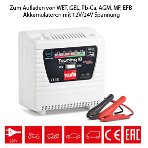 Batterie Ladegerät für WET, GEL, AGM, Pb-Ca, EFB, MF Batterien 12V 24V Volt Touring 18