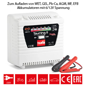 Batterie Ladegerät für GEl, WET, AGM, Pb-Ca, MF und EFB mit 6V 12V Volt Spannung