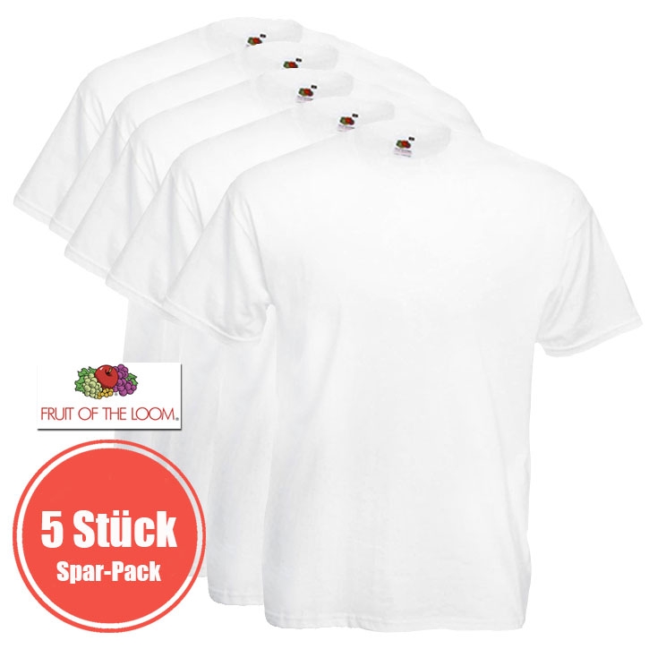 Weiße T-Shirts weiß 5er Pack Rundhals Ausschnitt | Fruit of the Loom | Gr. S-5XL