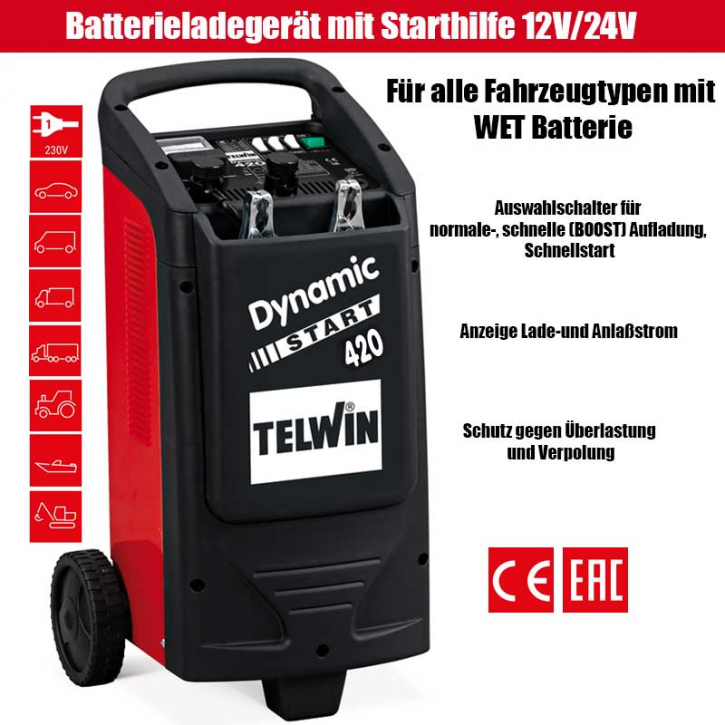 Batterieladegerät mit Starthilfe 12V/24V alle Fahrzeugtypen mit 