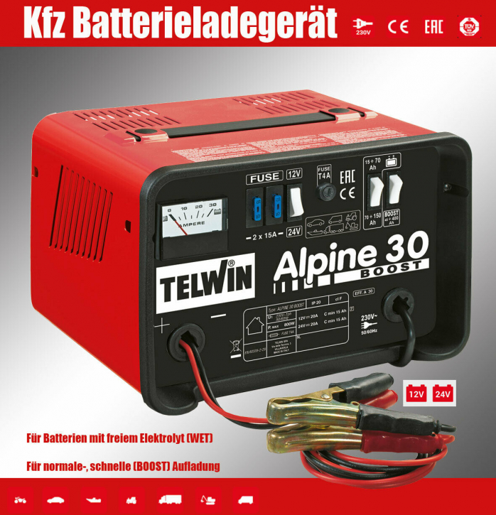 Batterieladegerät für Elektrolytbatterien 12/24V Alpine Boost 30