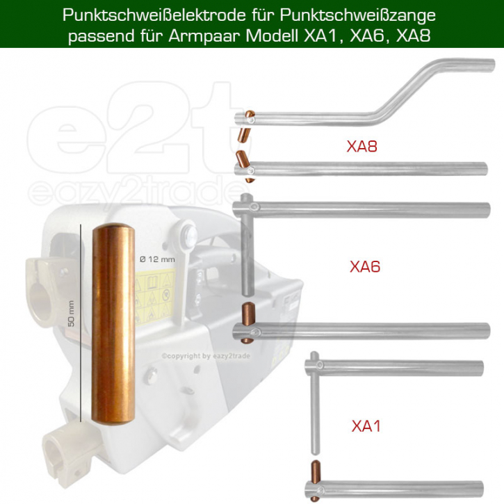 Gerade Elektrode für Punktschweißgerät Armpaar XA1, XA6, XA8 Länge 50 mm