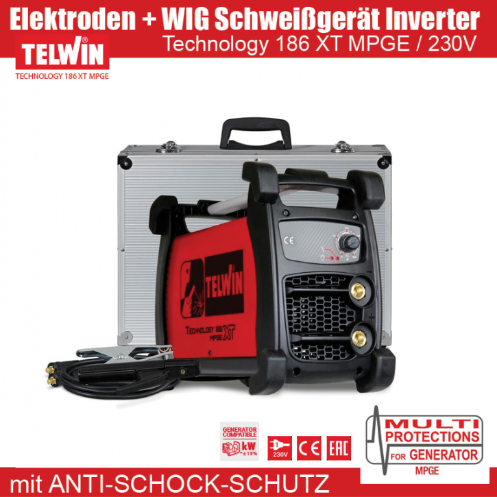 Elektrodenschweißgerät E-Hand MMA + WIG Schweißgerät Inverter Technology 186 XT MPGE 230V