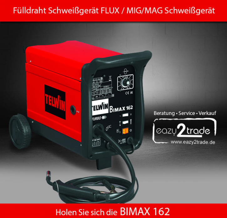 Fülldraht Schweißgerät Flux + MIG/MAG | 145A | 230V | Bimax 162 Turbo