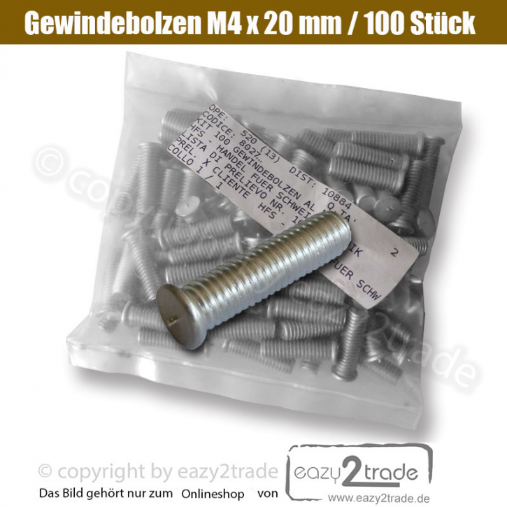 Schweißbolzen Alu M4 L=16mm Gewindebolzen Aluminium Alu-Repair 100 Stck.