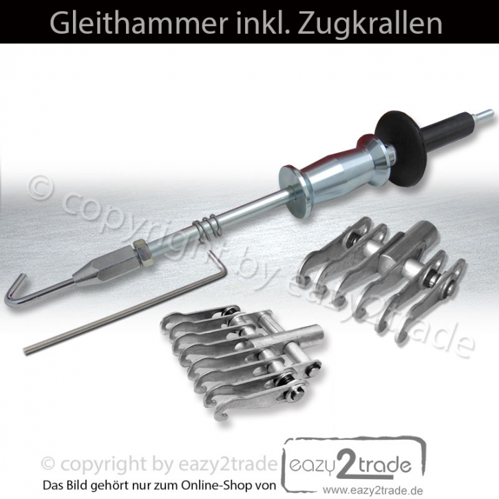 Gleithammer Set | Zughammer mit 3 Zugkrallen 1/6/8 Haken | inkl. Zugstange 210 mm