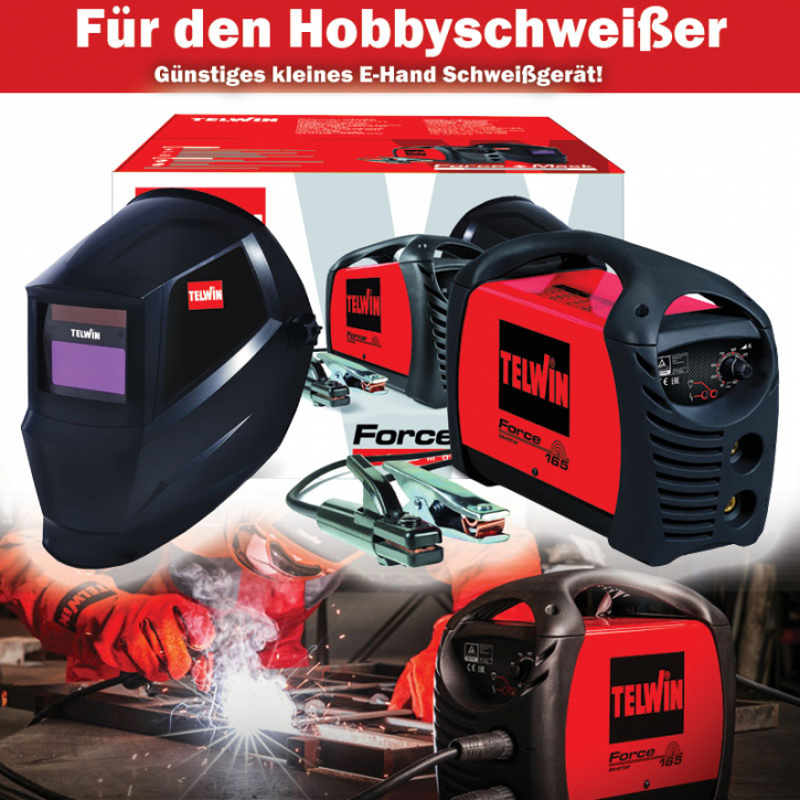 Elektroden Hobby Schweißgerät DC Inverter 150A | Force 165 | inkl. Automatik Schweißhelm und Zubehör