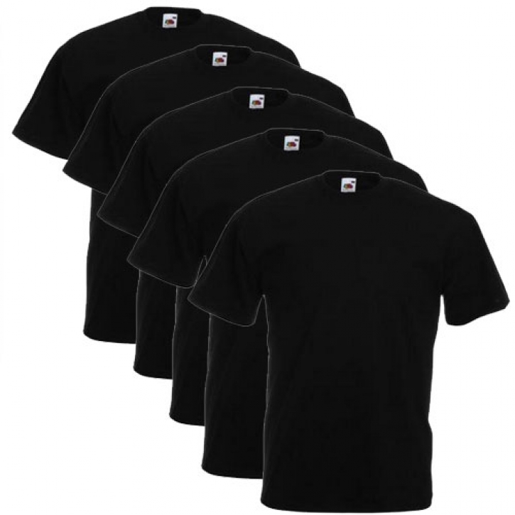 Herren T-Shirt 5er Pack schwarz black kurzarm Rundhals Fruit of the Loom S-5XL