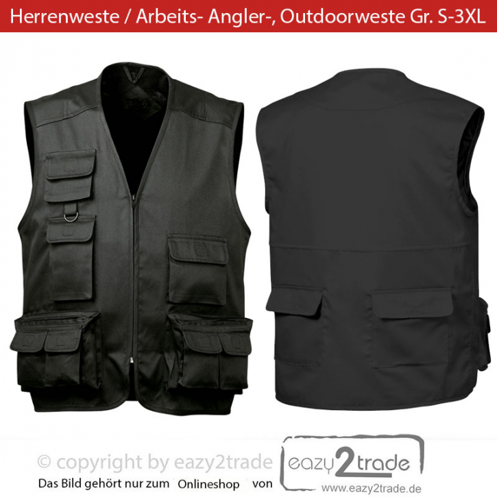 Herrenweste schwarz Modell Marxen Craftland | Herren Arbeits-, Angler-, Outdoor- Weste