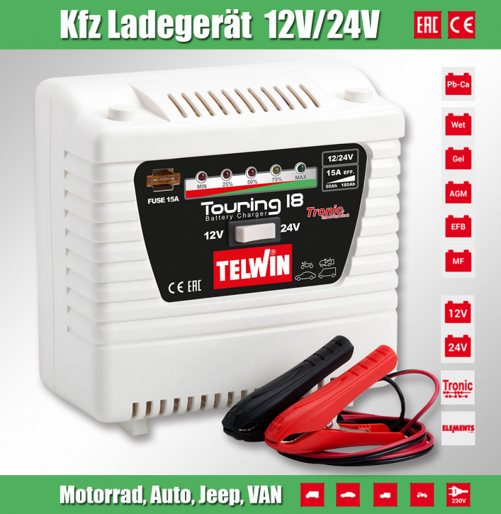 Batterieladegerät Autobatterie 12V 15A AGM Gel PKW Ladegerät KFZ Auto  Batterie 