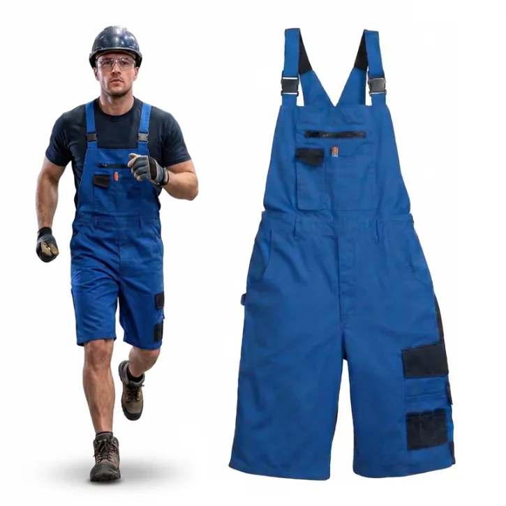 Herren Arbeitslatzhose Latzhose kurz Arbeit  blau/schwarz