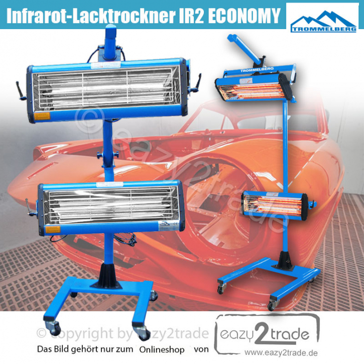 Lacktrockner IR2 Economy | 2 x 1000 W Infrarot-Strahler Halogen Kassetten | Trommelberg