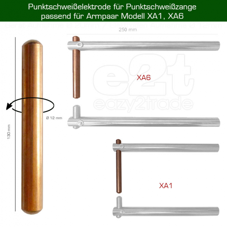 Punktschweiß-Elektrode gerade Elektrode für Armpaar XA1, XA6  L= 130 mm