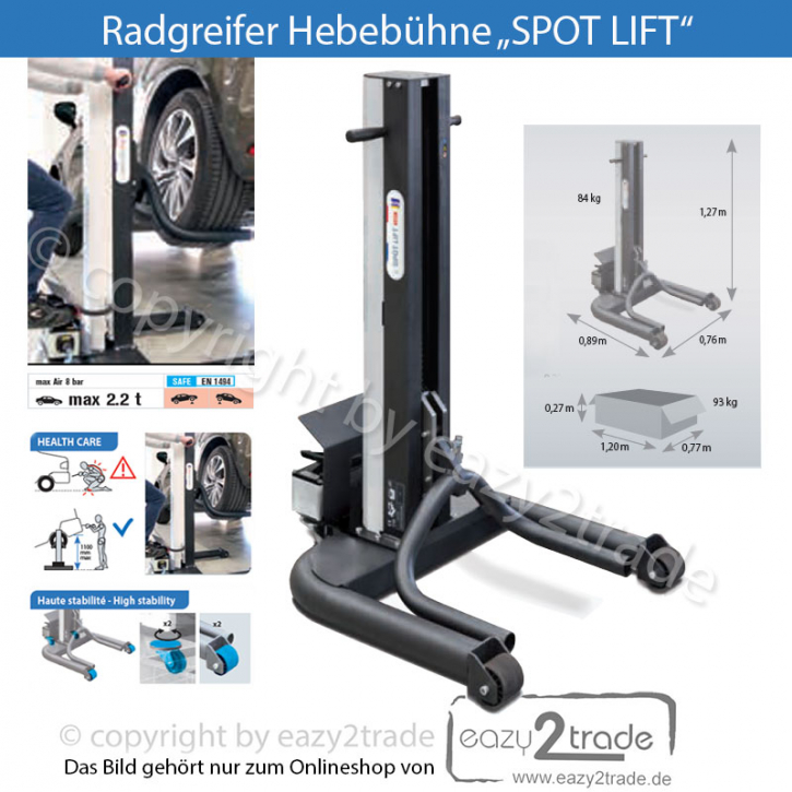 Radheber, Radgreifer Hebebühne | Spot Lift | 2,2 Tonnen Tragkraft