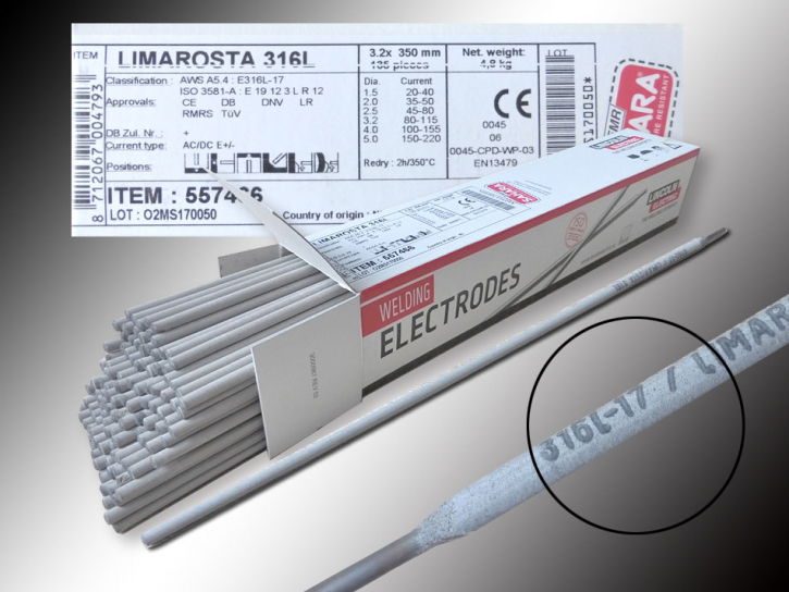 Edelstahl-Elektroden rutil-basisch umhüllt 316L 2,5mm, 3,2mm Lim