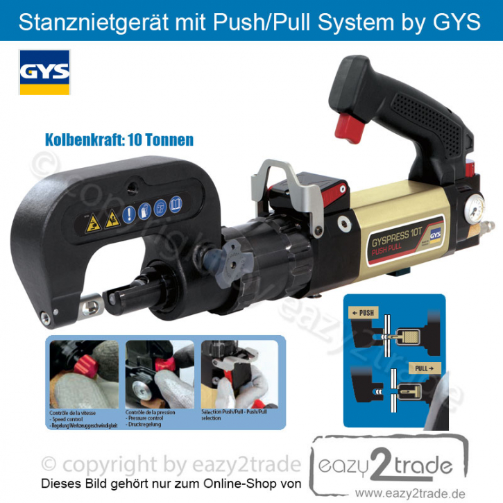 Stanznietgerät 10 Tonnen Kolbenkraft pneumatisch Druckluft | Rückzug-System Push Pull | für Karosserie-Reparatur