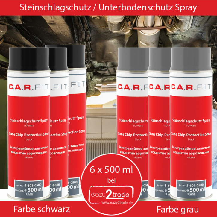 Steinschlagschutz Spray Farbe: schwarz und grau | 6x500ml Spraydosen | Lackierbedarf C.A.R.FIT
