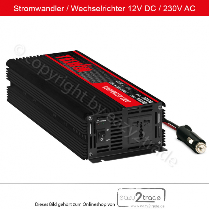 Stromwandler Wechselrichter Stromrichter Converter 1000 12V DC/230V AC