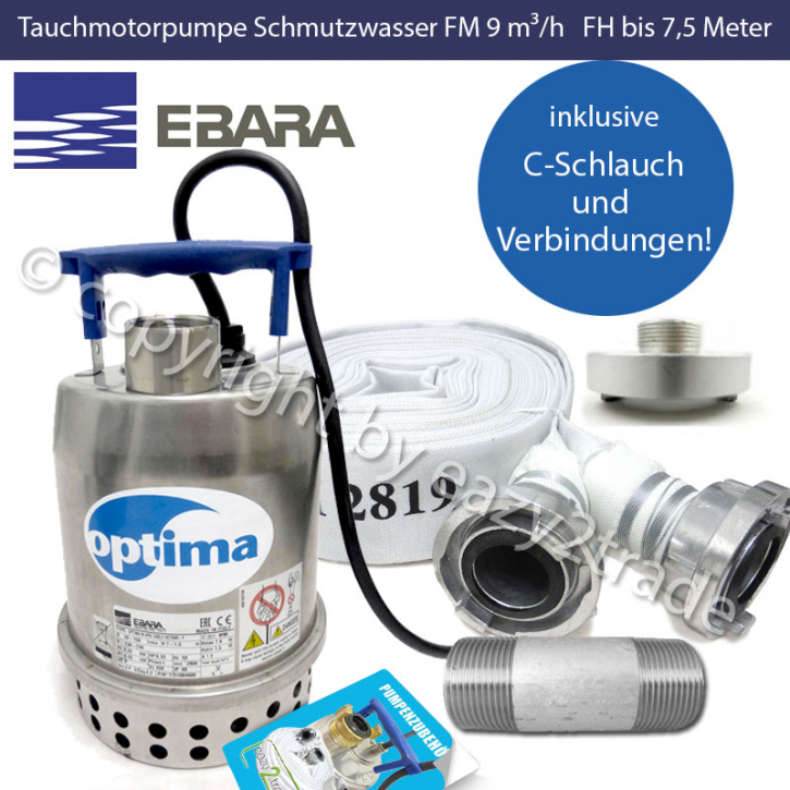 Ebara Optima M | Tauchpumpe mit C-Schlauch Anschluss Schmutzwasser- Abwasser- Hochwasser- Pumpe