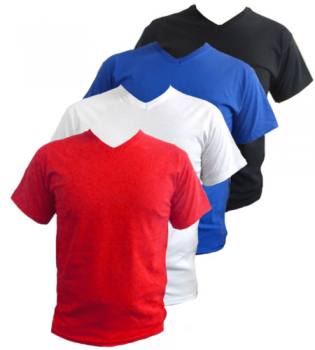 T-Shirts Herren Shirts V-Ausschnitt 4 Stück weiß rot blau schwar