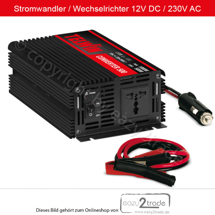 Wechselrichter Stromumwandler Converter 500 | 12V DC/230V AC | 500-1000 Watt | Telwin