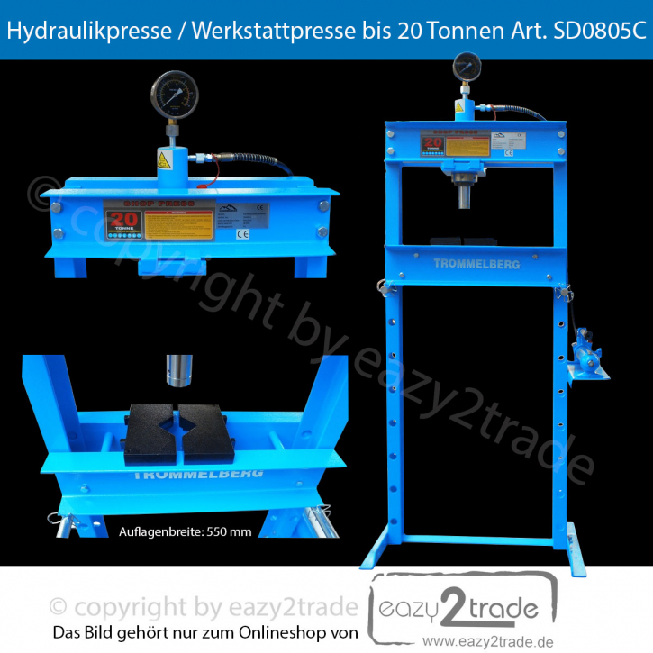 Werkstattpresse | Hydraulikpresse 20t | 6 - 10 bar | mit Manometer | Trommelberg