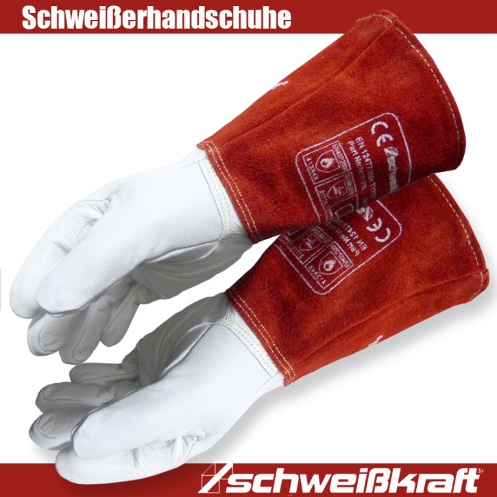 WIG Schweißhandschuhe mit Stulpe Ziegenspaltleder | Schweißerhandschuhe Ziegenleder | Größe 9