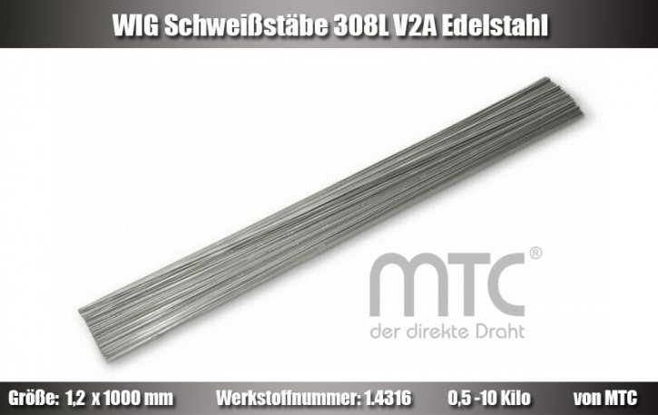 WIG Schweißstäbe 308L V2A Edelstahl 1,2 x 1000mm 0,5kg