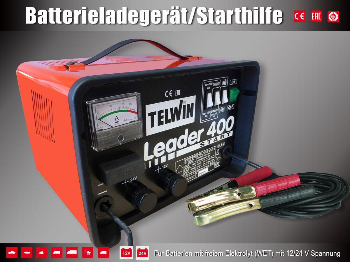 Batterieladegerät mit Starthilfe 12V 24V Leader 400 Start