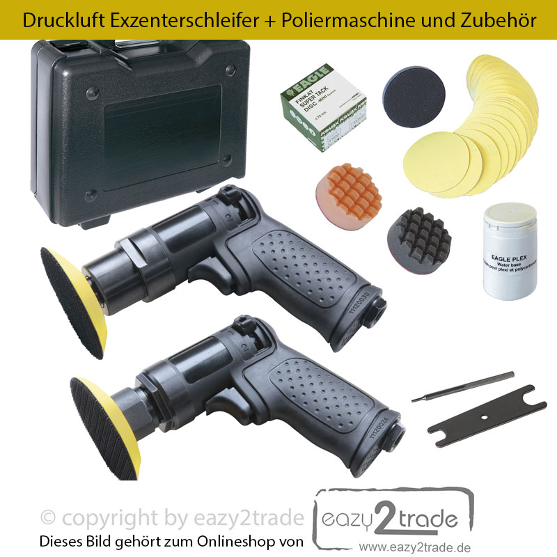 Exzenterschleifer Poliermaschine im Druckluft u. 75mm Set