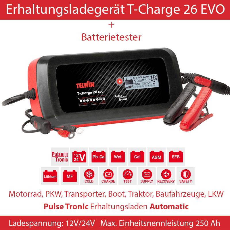 Erhaltungsladegerät mit Batterietester 12V/24V T-Charge 26 Evo