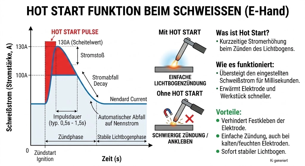 Was bedeutet die Hot Start Funktion beim Elektroden Schweißen?