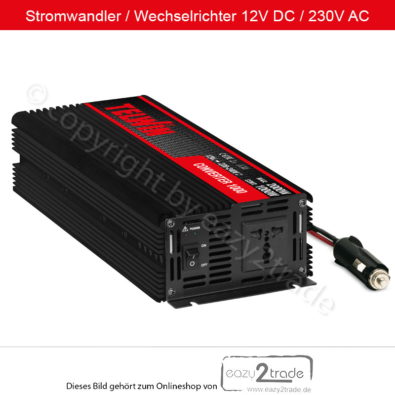 Stromwandler Wechselrichter Converter 1000 12V DC/230V AC