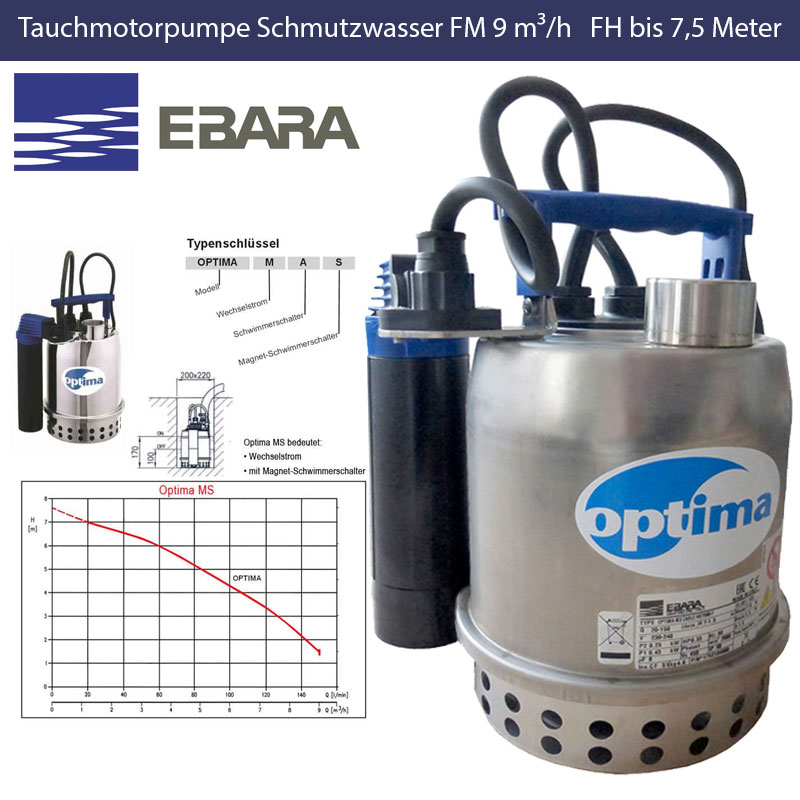 Tauchpumpe mit Schlauch Schmutzwasser Ebara Best 4 Edelstahl