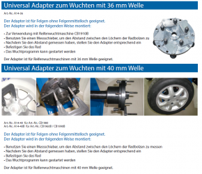 Adapter zum Wuchten für Felgen ohne Mittelloch