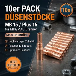 Duesenstock MB15 (MB 15) MIG/MAG Brenner M6 Gewinde 10 Stück