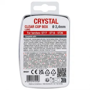 WIG Glas Gasdüse Telwin Crystal Clear Cup "Long" Box (Ø 2,4 mm) – Transparent aus Pyrex-Glas