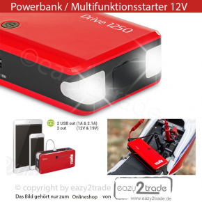 Starthilfe Powerbank 12V Jumpstarter inkl. Startkabel | 2 USB Ausgänge | DRIVE 1250 Telwin