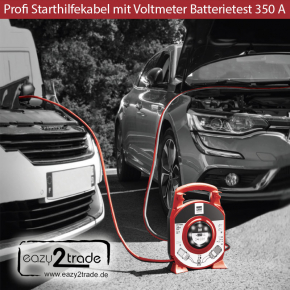 Starterkabel auf Kabeltrommel, Starthilfekabel 350A mit Voltmeter | Kabeltrommel Länge 2 x 3,5 Meter | Ø 25 mm²